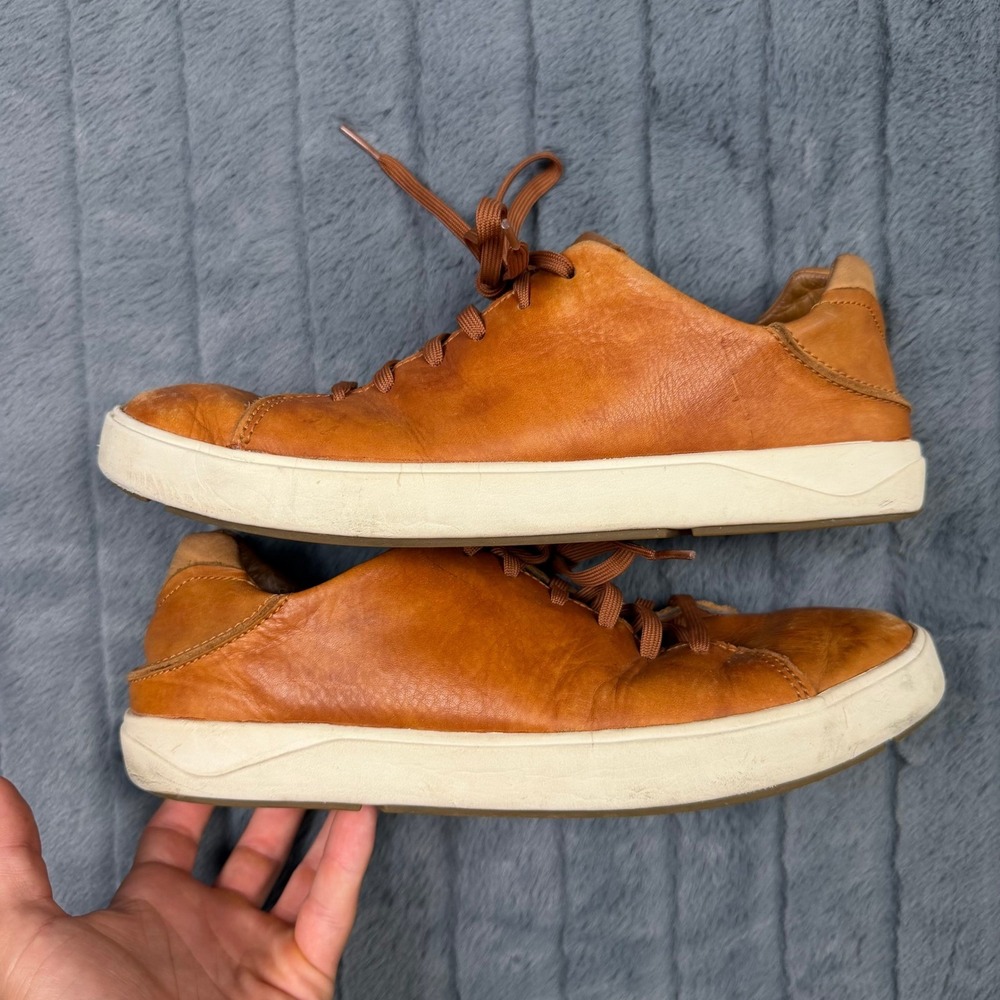 OluKai Lae'ahi Li 'Ili Mens Leather Sneakers Fox Tan Brown 10455-FXFX Size 9.5